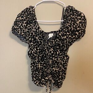 H&M Black and Cream Abstract Blouse